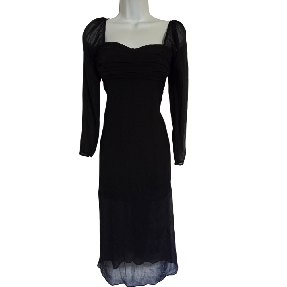 Abercrombie & Fitch Chiffon Black Maxi Dress Smocked Whimsigoth Dark Romantic S